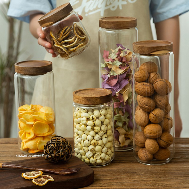 Meal Prep Glass Containers - Houten deksel Glazen luchtdichte bus Keukenopslag