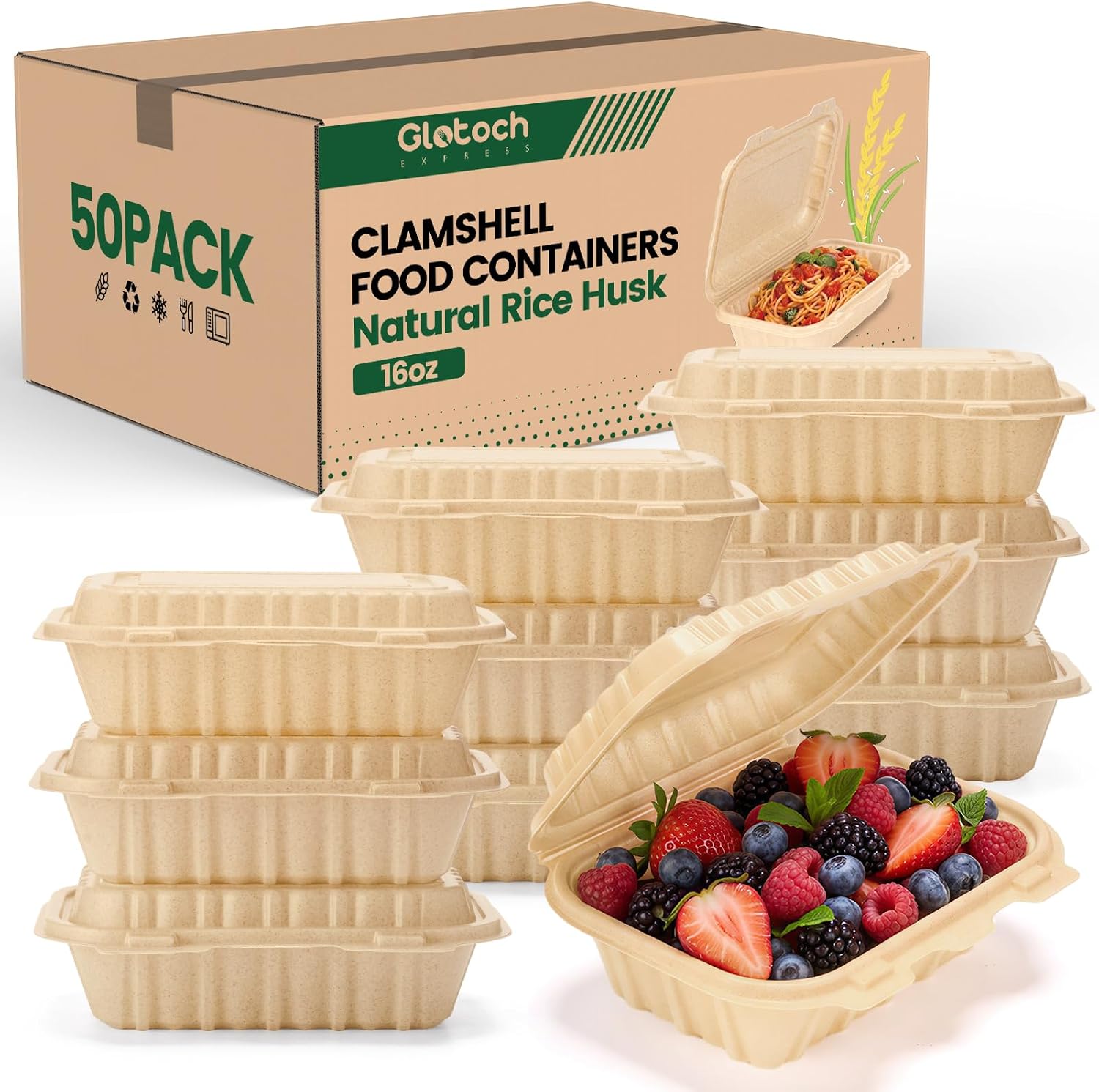 Meal Prep Recipes - 50 stuks 16oz clamshell afhaalkratjes, natuurlijke