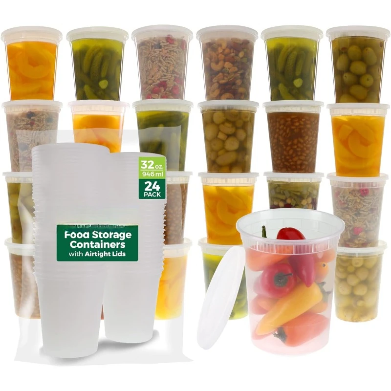 Meal Prep Freezer - [24 Set] 8Oz-32 Oz Plastic Delicatessenbakjes