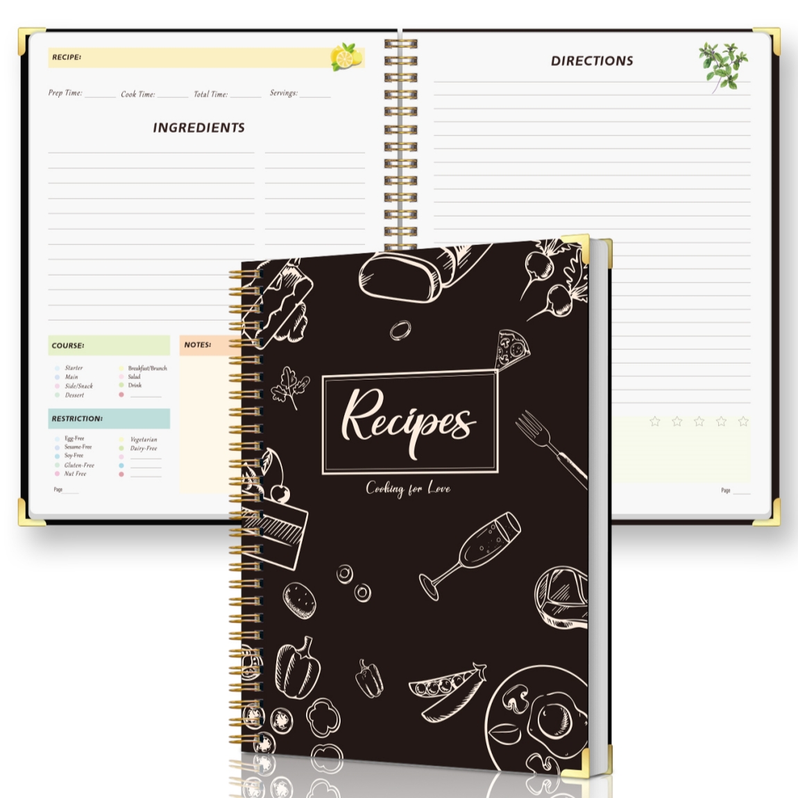Meal Prep Book - Receptenboek met spiraalbinding, blanco kookboekorganizer voor