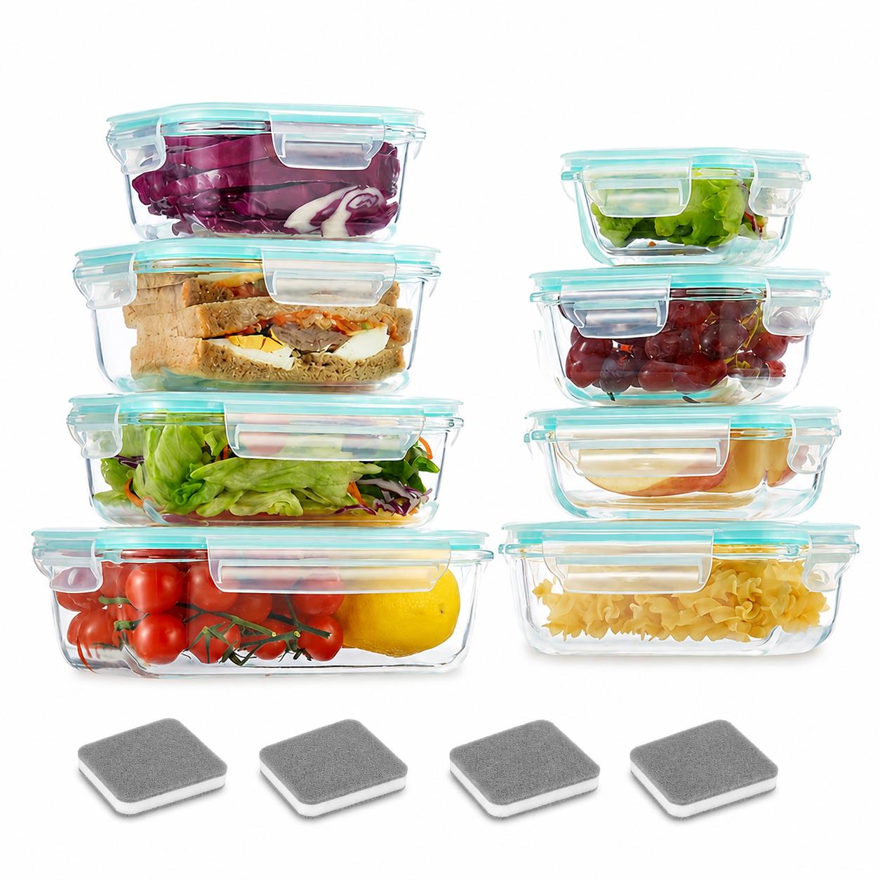 Meal Prep Glass Containers - 16 stuks verzegelde glazen voedselopslagcontainers, lunchboxen,