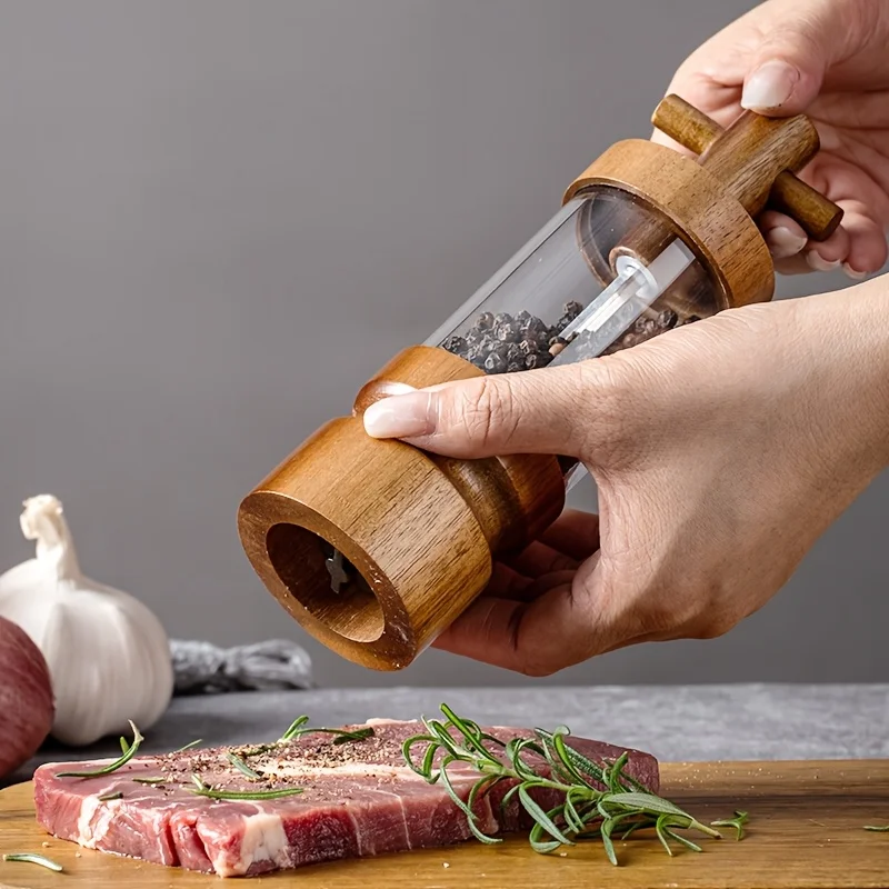 Herb Keeper Bottle - Acacia houten handmatige zwarte pepermolen met