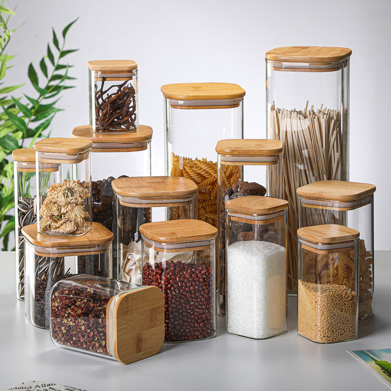 Meal Prep Glass Containers - Bamboe Glazen Blikken Transparante Opslagflessen Theebonen
