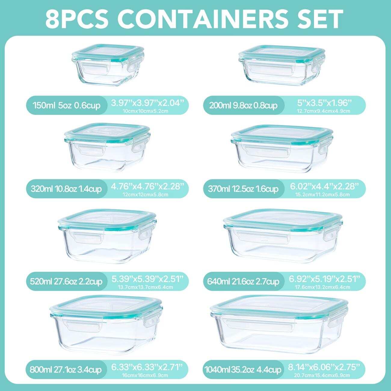 16 stuks verzegelde glazen voe - Meal Prep Glass Containers recensie en prijs